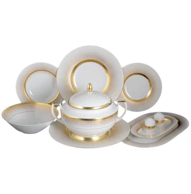 Фарфоровый чайный сервиз на 6 персон Deluxe Shape - Rio White Gold, 15 предметов, белый/декор